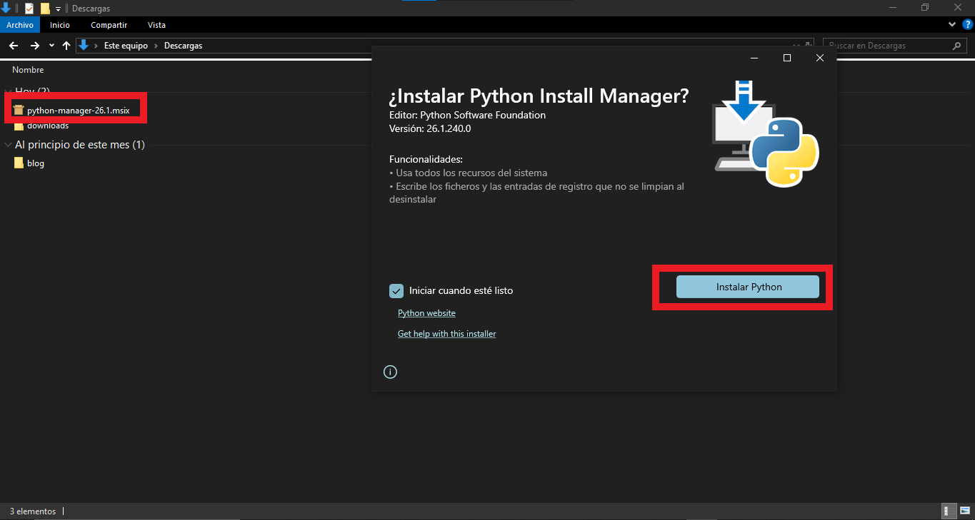 Captura instalar python